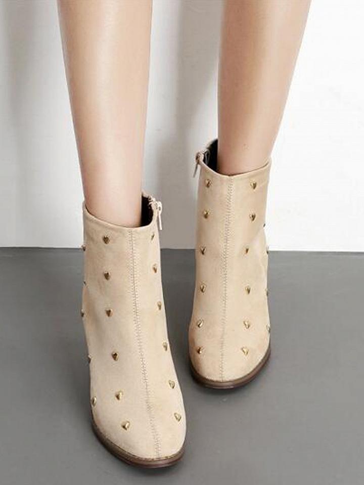 Choies Beige Faux Suede Heart Stud Detail Ankle Boots