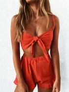 Choies Orange Sweetheart Tie Chest Sleeveless Crop Top And High Waist Short