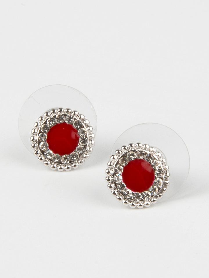 Choies Red Disc Stone Stud Earrings