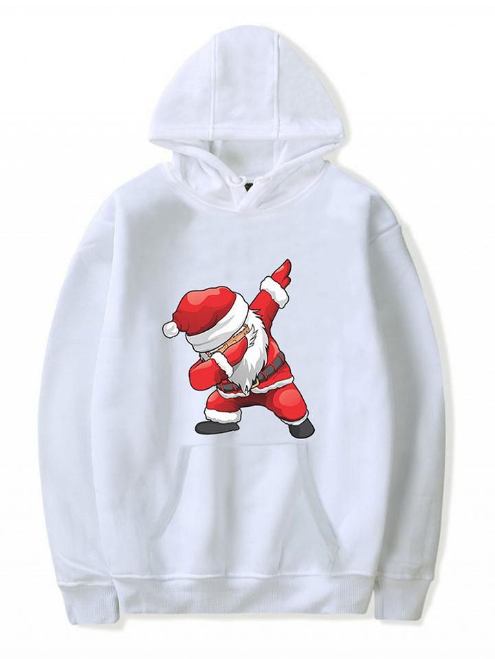 Choies White Christmas Santa Claus Print Long Sleeve Hoodie