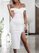 Choies White Off Shoulder Thigh Split Midi Dress