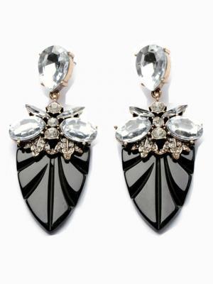 Choies Black Leaf Drop Earrings With Rhinestone