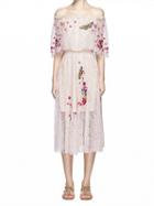 Choies White Off Shoulder Embroidery Floral Sheer Lace Midi Dress