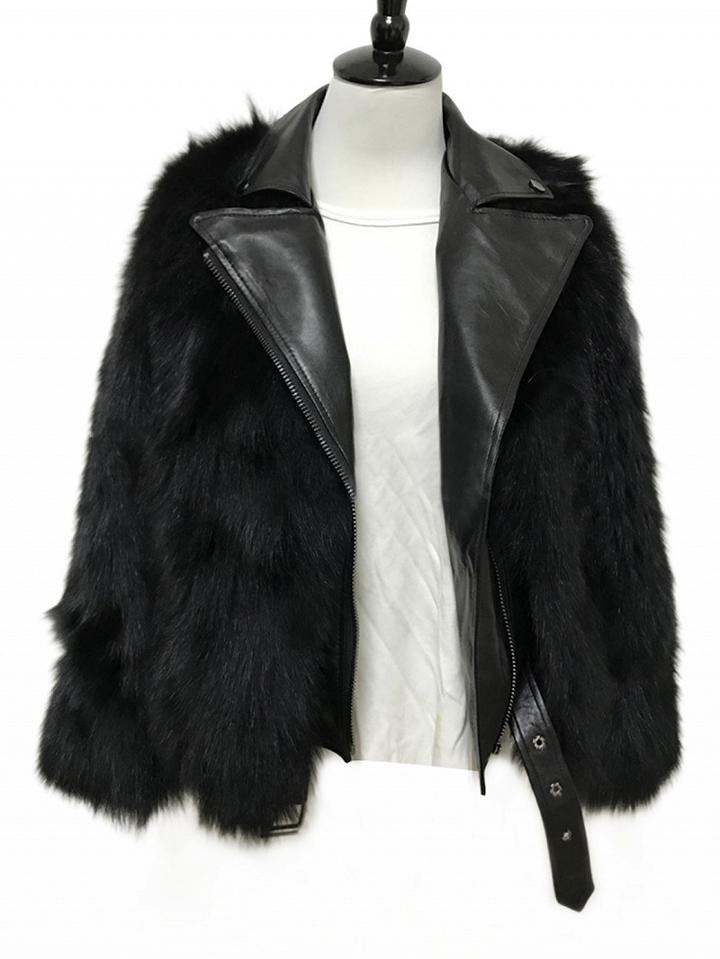Choies Black Pu Paneled Lapel Long Sleeve Faux Fur Jacket