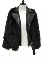 Choies Black Pu Paneled Lapel Long Sleeve Faux Fur Jacket