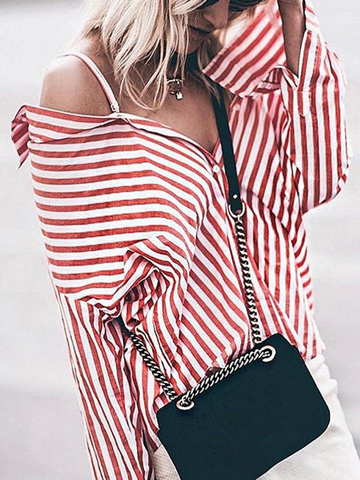 Choies Red Stripe Spaghetti Strap Long Sleeve Shirt