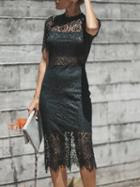Choies Black Cut Out Detail Sheer Panel Chic Women Lace Bodycon Dress