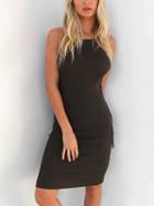 Choies Black Spaghetti Strap Lace Up Side Knit Bodycon Mini Dress