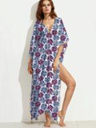Choies Polychrome Lace Up Leaf Print Pom Poms Side Split Maxi Beach Dress