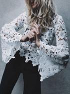 Choies White Cut Out Detail Flare Sleeve Lace Blouse