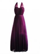 Choies Purple Multi-way Lace Up Back Tulle Maxi Prom Dress