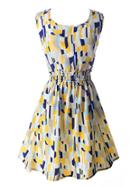 Choies Multicolor Geometric Print Sleeveless Skater Mini Dress