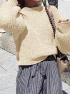 Choies Beige Crew Neck Long Sleeve Chic Women Knit Sweater