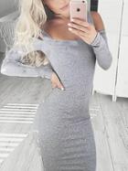 Choies Gray Cotton Cut Out Back Long Sleeve Chic Women Bodycon Mini Dress