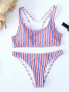 Choies Multicolor Stripe Chic Women Bikini Top And High Waist Bottom