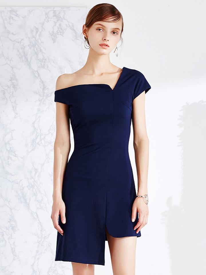 Choies Navy One Shoulder Asymmetric Hem Mini Dress