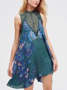 Choies Green Lace Panel Floral Print Mini Dress