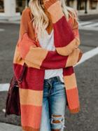 Choies Polychrome Stripe Cotton Blend Open Front Long Sleeve Cardigan