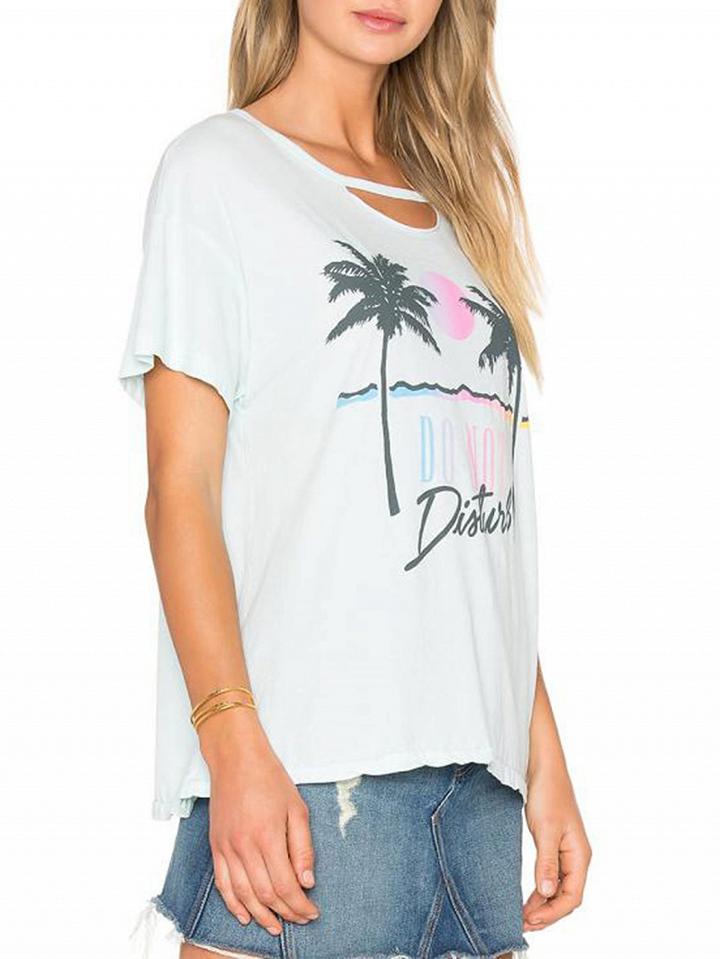Choies Light Blue Palm Print Short Sleeve T-shirt