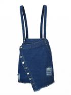 Choies Light Blue Shoulder Strap Button Placket Asymmetric Denim Skirt