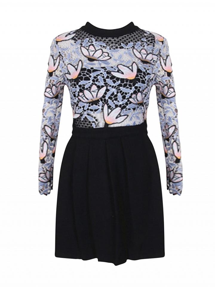 Choies Black Cut Out Insert Peony Embellished A-line Dress