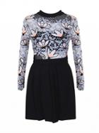 Choies Black Cut Out Insert Peony Embellished A-line Dress