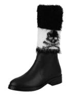 Choies Black Mohair Panel Skull Boots
