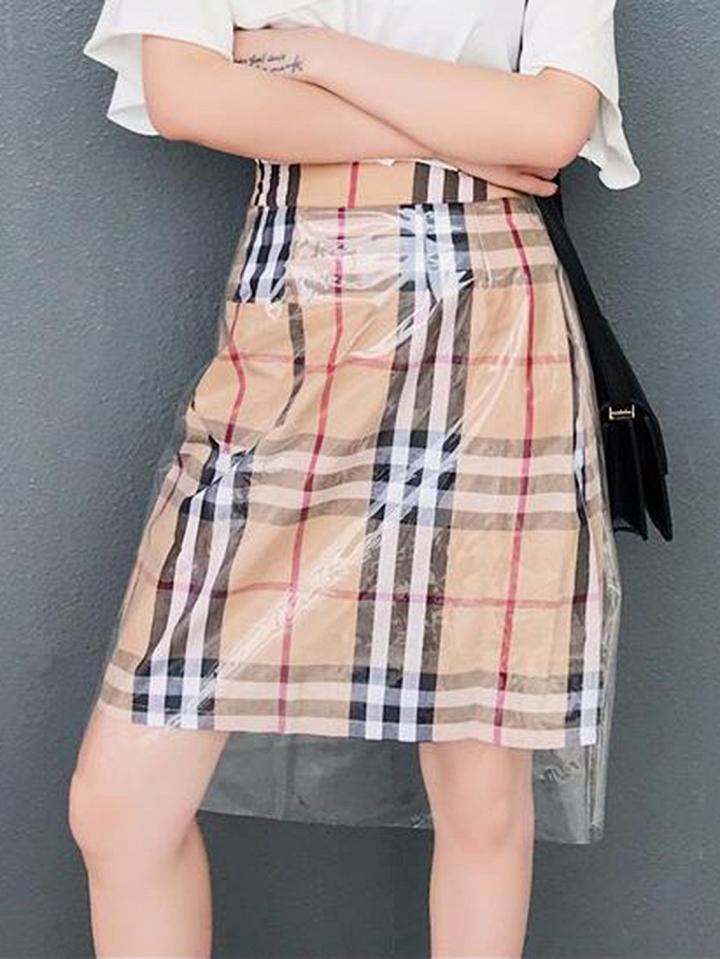 Choies Khaki Plaid Cotton High Waist Sheer Outer Lining Chic Women Mini Skirt