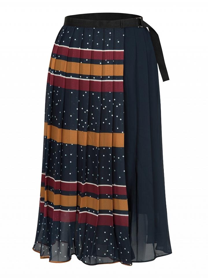 Choies Yellow And Red Contrast Stripe High Waist Pleated Midi Skirt