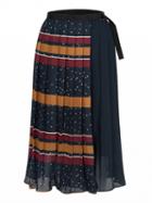 Choies Yellow And Red Contrast Stripe High Waist Pleated Midi Skirt