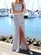Choies Monochrome Stripe Slit Side Sleeveless Maxi Dress