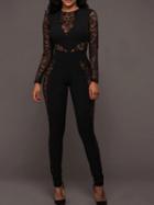 Choies Black Lace Panel Long Sleeve Jumpsuit