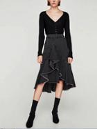 Choies Black High Waist Hi-lo Ruffle Hem Denim Skirt