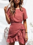 Choies Red Polka Dot Tie Waist Ruffle Trim Open Back Mini Dress