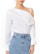 Choies White Foldover One Shoulder Long Sleeve Blouse