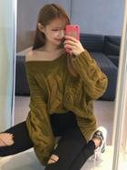 Choies Green V-neck Cable Knit Sweater