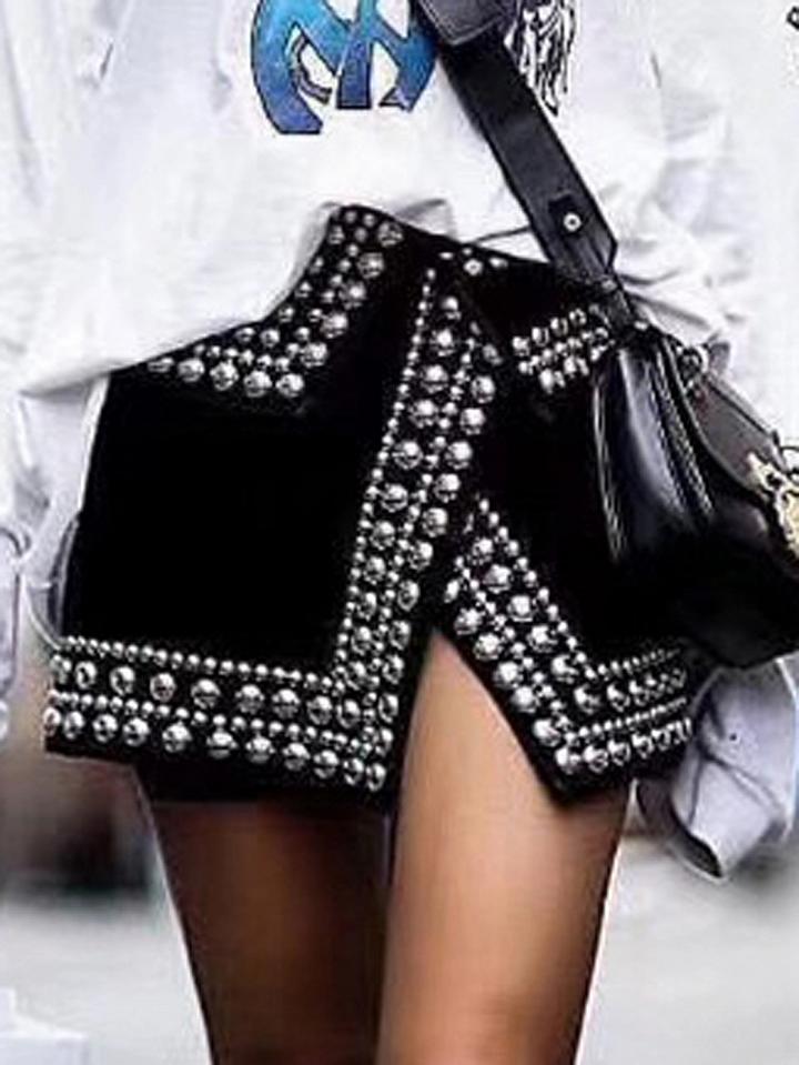 Choies Black High Waist Stud Detail Split Asymmetric Hem Mini Skirt