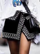 Choies Black High Waist Stud Detail Split Asymmetric Hem Mini Skirt