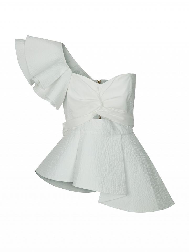 Choies White Knot Front Cut Out Ruffle Detail Tie Waist Peplum Blouse