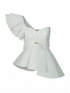 Choies White Knot Front Cut Out Ruffle Detail Tie Waist Peplum Blouse
