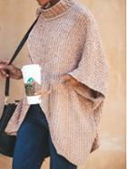 Choies Khaki High Neck Asymmetric Hem Long Sleeve Knit Sweater
