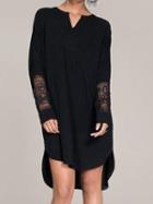 Choies Black Crochet Sleeve Panel Dipped Dress Top