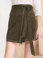 Choies Army Green High Waist Tie Side Asymetric Hem Skirt