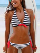 Choies Black Contrast Stripe Halter Bikini Top And Bottom