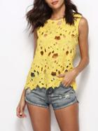 Choies Yellow Cut Out Detail Sleeveless Chic Women Lace Blouse