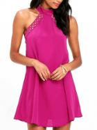 Choies Hot Pink Lace Panel Open Back Mini Dress