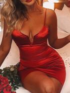 Choies Red Plunge Women Bodycon Cami Mini Dress