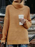 Choies Yellow High Neck Long Sleeve Chic Women Knit Sweater