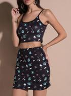 Choies Black Print Cami Crop Top And High Waist Pencil Mini Skirt