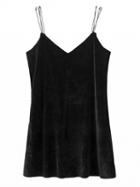 Choies Black V-neck Spaghetti Strap Velvet Mini Dress